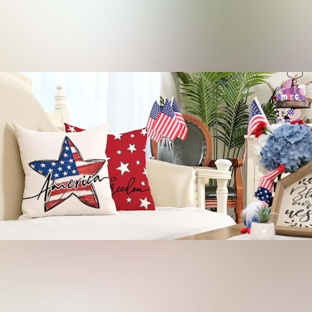 American Flag Star Patriotic Throw Pillow Cover for 4th of July Independence Day - Picture 4 of 16